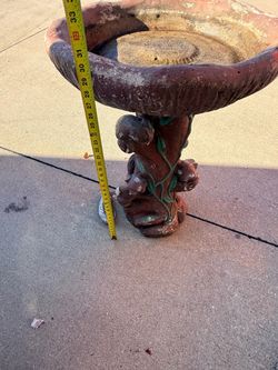 Concrete Bird Bath with Bear Figurine Base