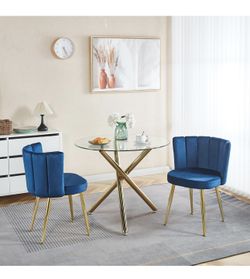 Modern Velvet Dining Chairs Set of 2,Tufted Vanity Chairs and Upholstered Backrest Chair with Gold