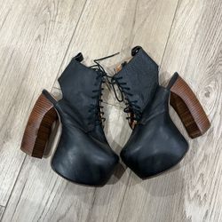 Jeffrey Campbell Lana Platform Black Booties Shoes Black Size 6.5