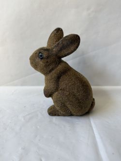 Fuzzy Flocked Brown Easter Bunny