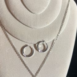 Sterling Silver Set Of Necklace With Chain And Earrings 