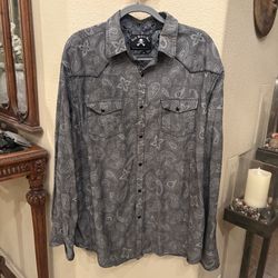 ROCK ROLL N SOUL Men Gray Paisley Black Pearl Snap Button Western Shirt Size 3XL