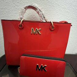 Red Michael Kors Purse With Wallet 