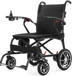 25.5lbs Carbon Fiber Electric Wheelchair for Adults, Foldable Travel Power Wheelchair, Portable & Airline Approved, Black