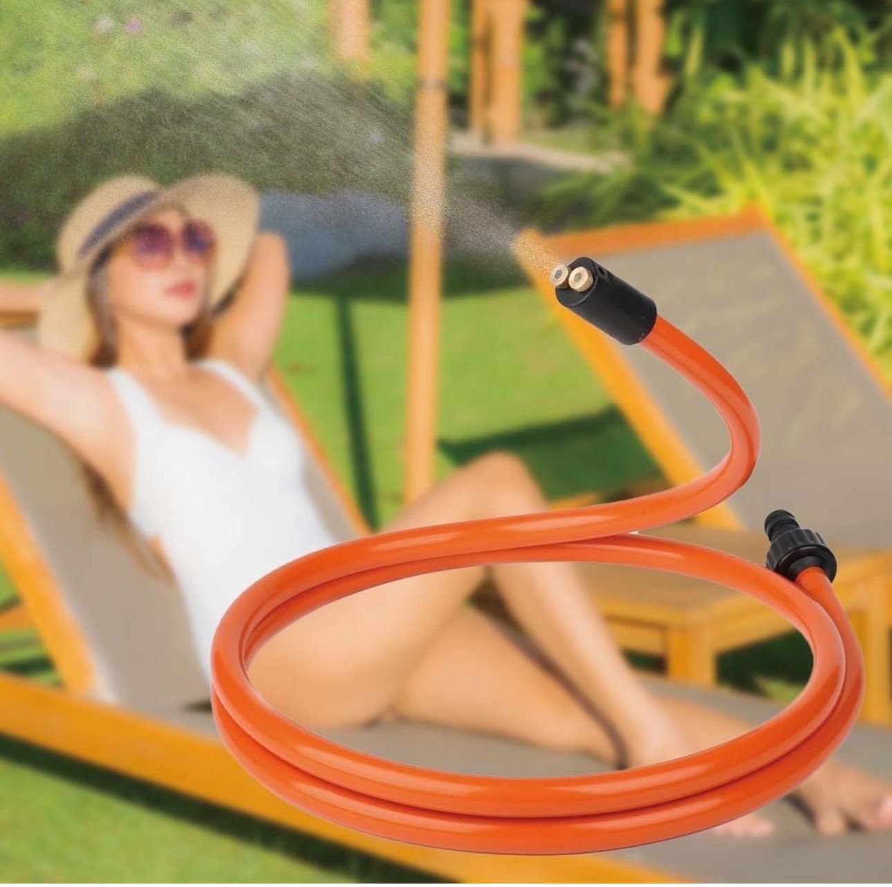 Flex Cobr Portable Mist Stand, Mist Sprinklers for Outdoor Cooling, Patio Misting System, Garden Cooling system, 6.2 FT (1, Orange)