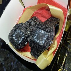 Two piece black ice watch set resizable link unisex