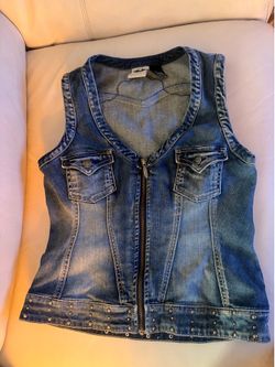 Women’s Harley Davidson Studded Jean Vest with Blingy Graphics on back