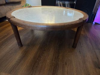 Mid Century Solid Marble and Wood Coffee Table