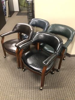 Solid Wood And Leather Rolling Chairs - BRAND NEW - Multiple Units In 4 Colors 