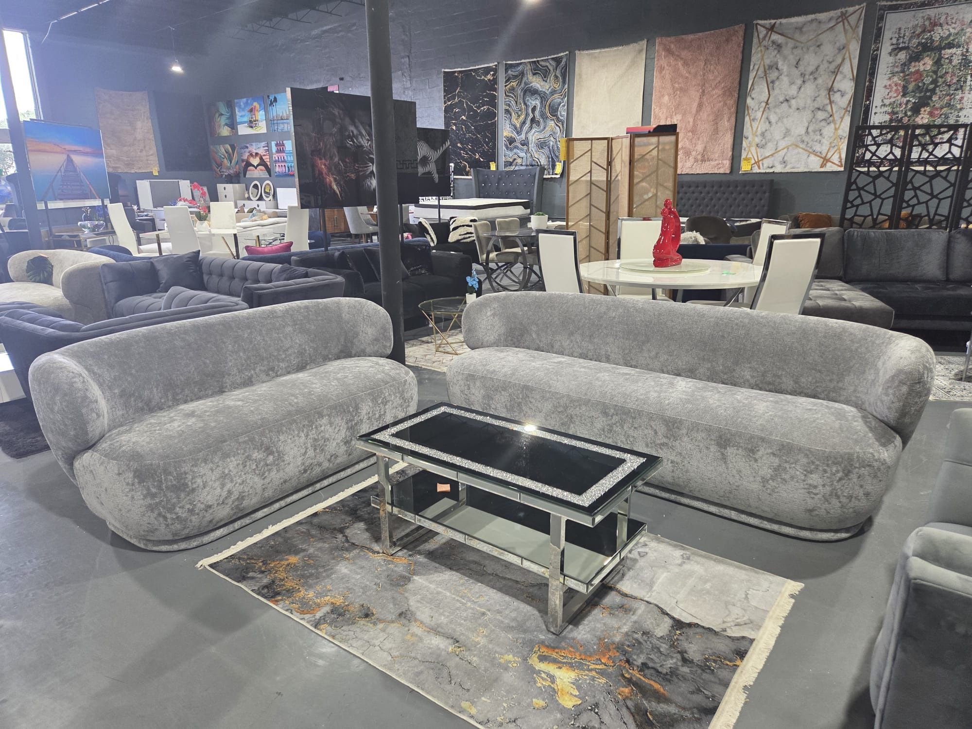 2 PIECE SOFA+LOVESEAT GRAY VELVET