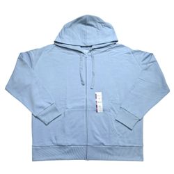 Time and Tru Women's Zip Front Fleece Hoodie Sweater in Caspian Blue, Size XXL.