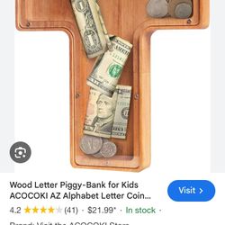 Wood Letter Piggy-Bank for Kids - Letter T