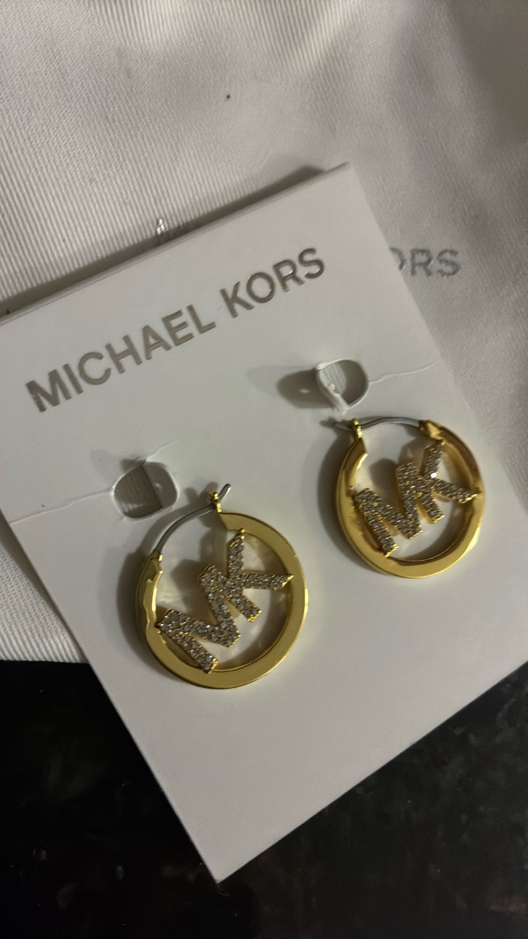 Michael Kors, engraved hoops, gold, and silver diamond cut brand new never worn