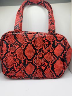 Ipsy Glam Bag Bailey Sarian Red/Black Faux Snakeskin Makeup Bag New Without Tags