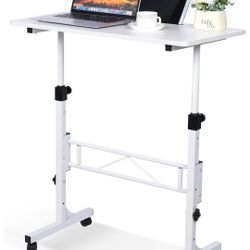 KLSMYHOKI Standing Desk Adjustable Height, Mobile Stand Up Desk with Wheels Small Computer Desk Rolling Desks, Portable Laptop Desk White Standing Tab