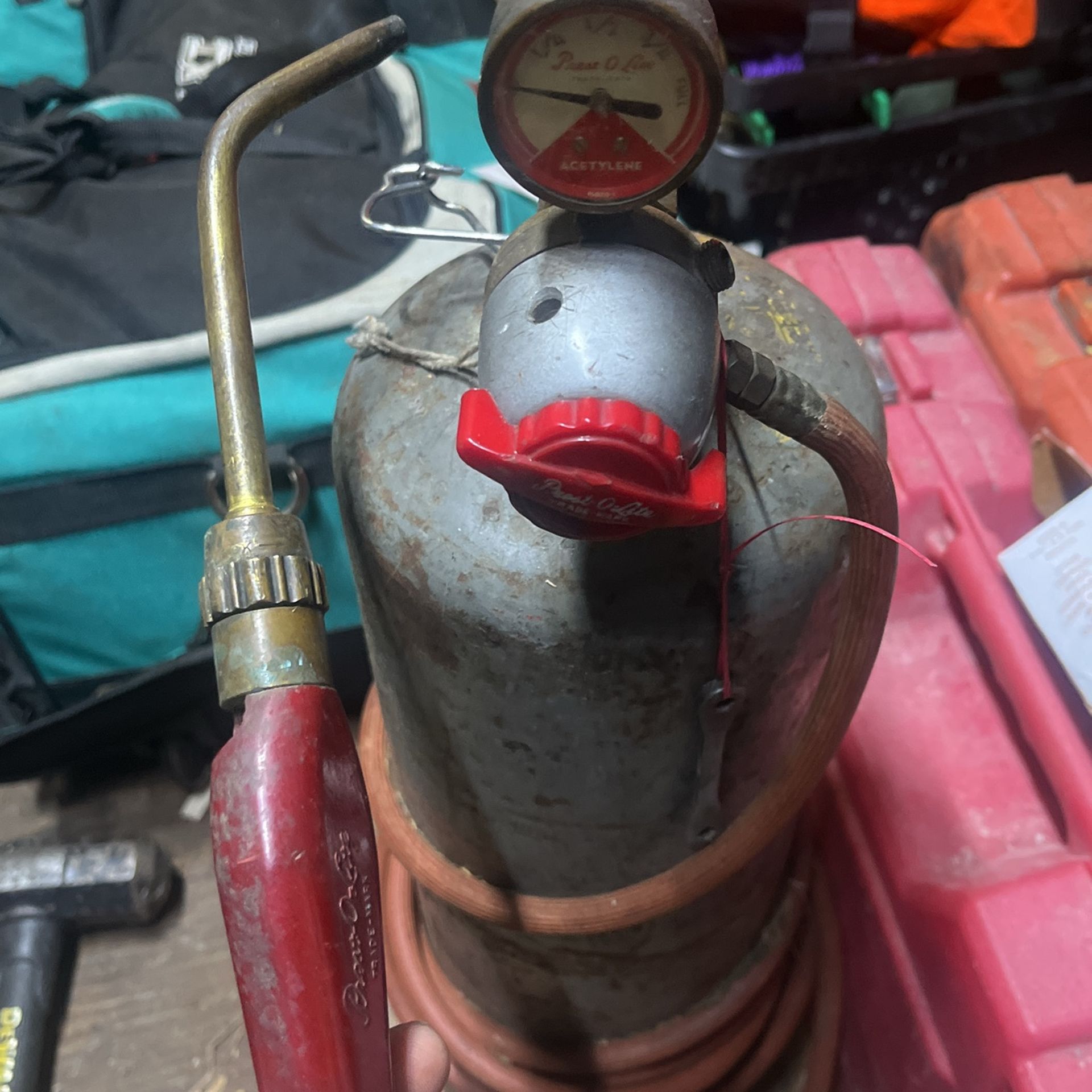 Vintage Prestolite Torch And Regulator W/ Empty Acetylene Bottle