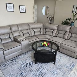 Large Sectional Sofa with Recliner & Cup Holders