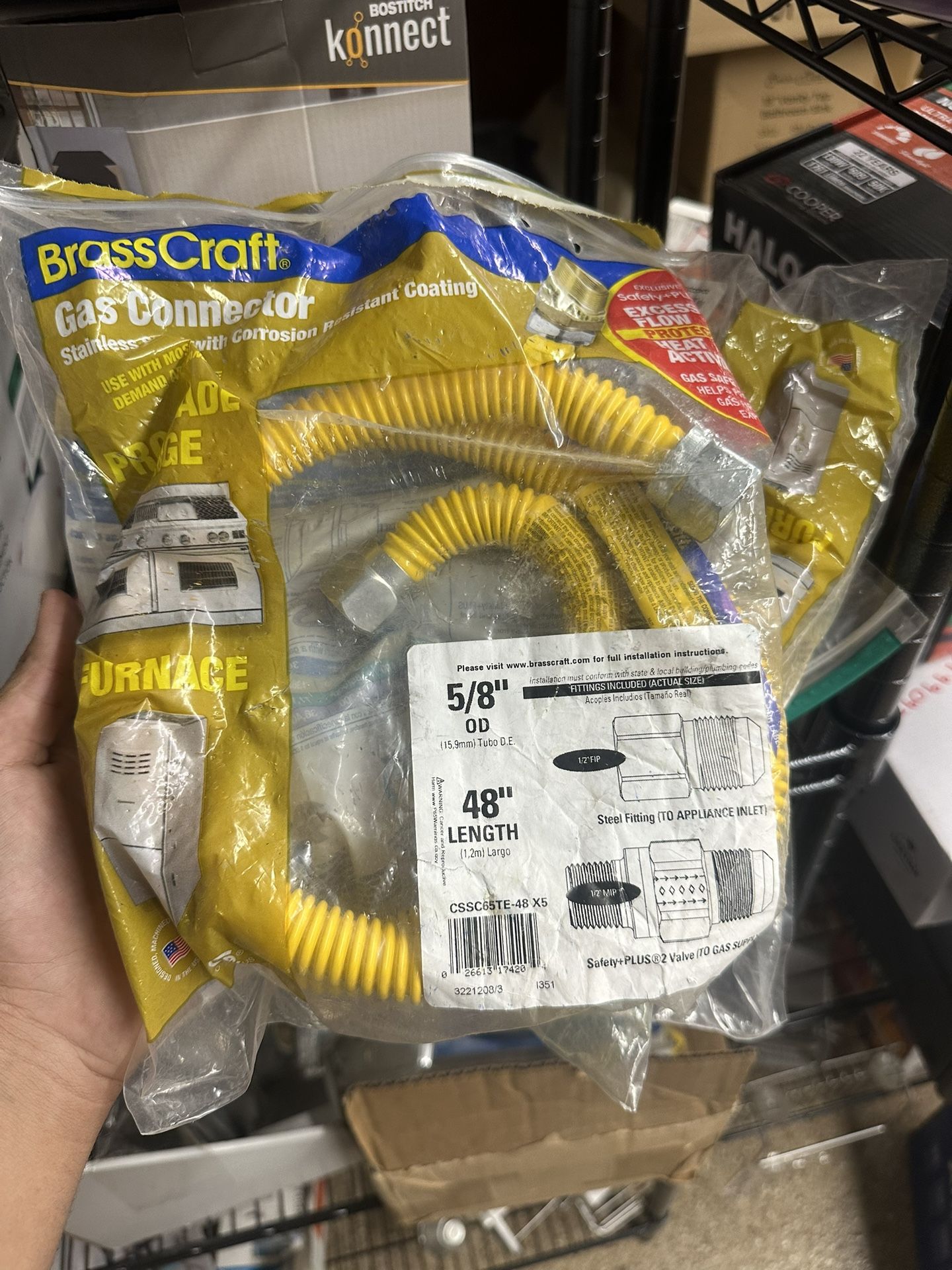 BrassCraft Gas Connector with a Safety+PLUS 2 Thermal Excess Flow Valve.  