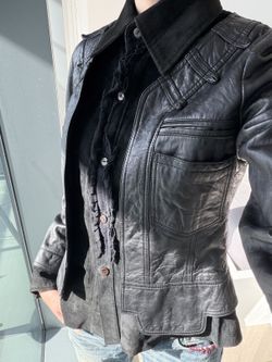 Black Genuine Sheepskin Leather Moto Jacket - S