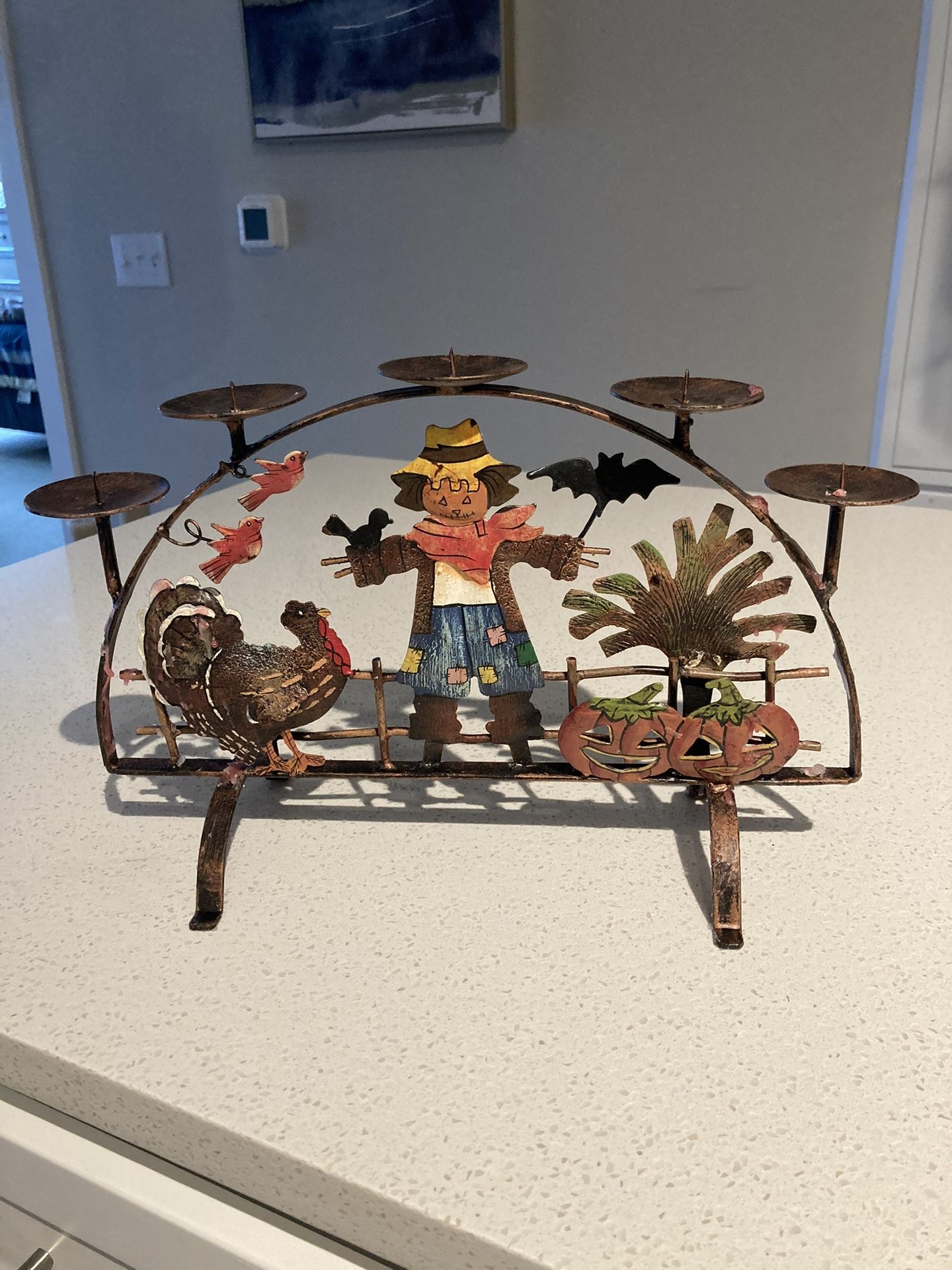 Metal Fall themed candle holder-holds 5 candles