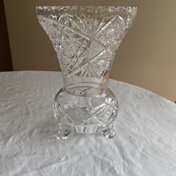  VINTAGE FOOTED CUT CRYSTAL GLASS, ETCHED