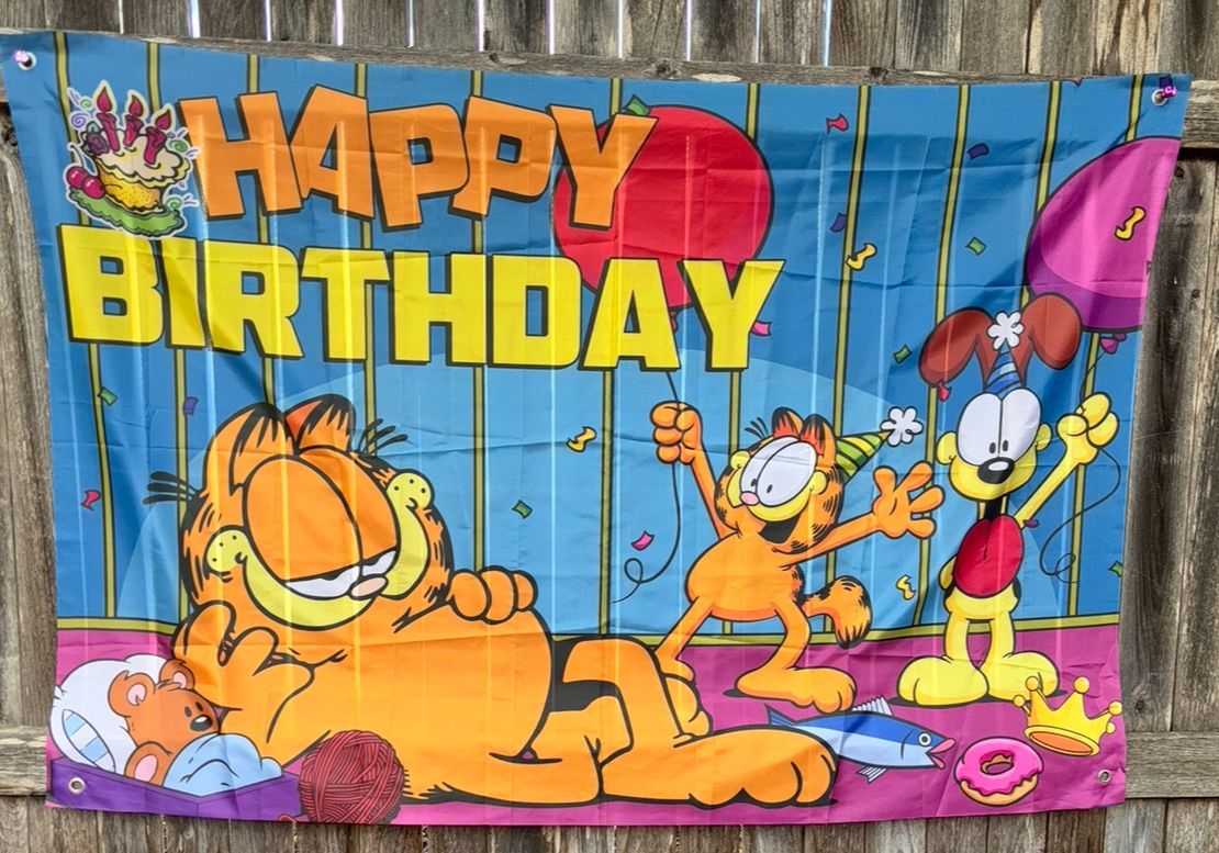 Garfield and Odie Happy Birthday Party Decor. Cartoon Banner