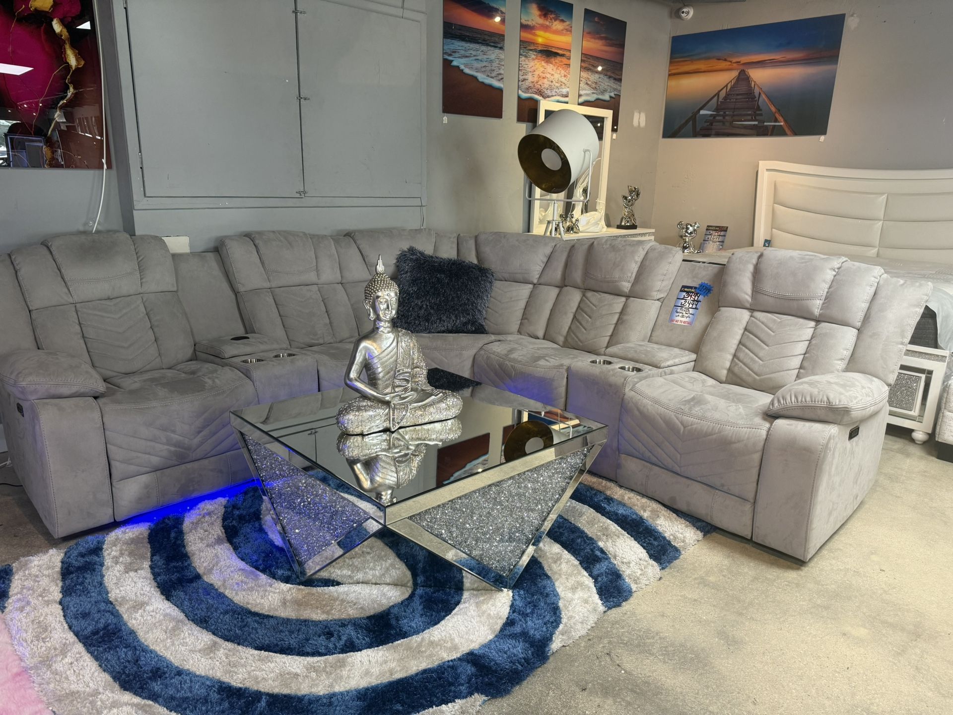 Light Grey Microfiber Power Sectional With Led Lights On Special For Only $1699