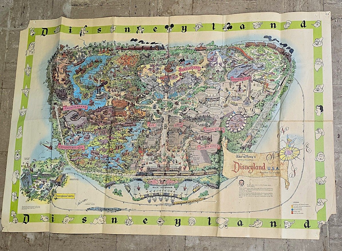 Vintage Disneyland Theme Park Map Large Size 30"x45" Souvenir Walt Disney