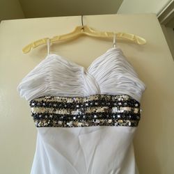 beautiful white strapless evening dress