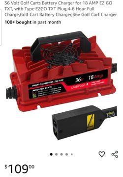 36 V Golf Cart Battery Charger for EZGO TXT Golf Carts with D-Style Plug - 36V 18A Lead-Acid Battery Charger with Cooling Fan IP67 Waterproof