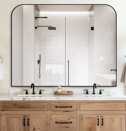 LadyNow Black Metal Framed Wall Mirror 48x40 Inch