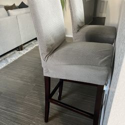 2 - Stools Brown leather w(Grey Fabric Covering) 