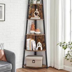 Tall Corner Bookcase with 5 Shelves Standing Shelf
