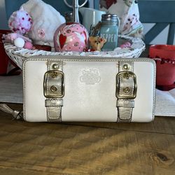 Coach Gold And Beige Wallet