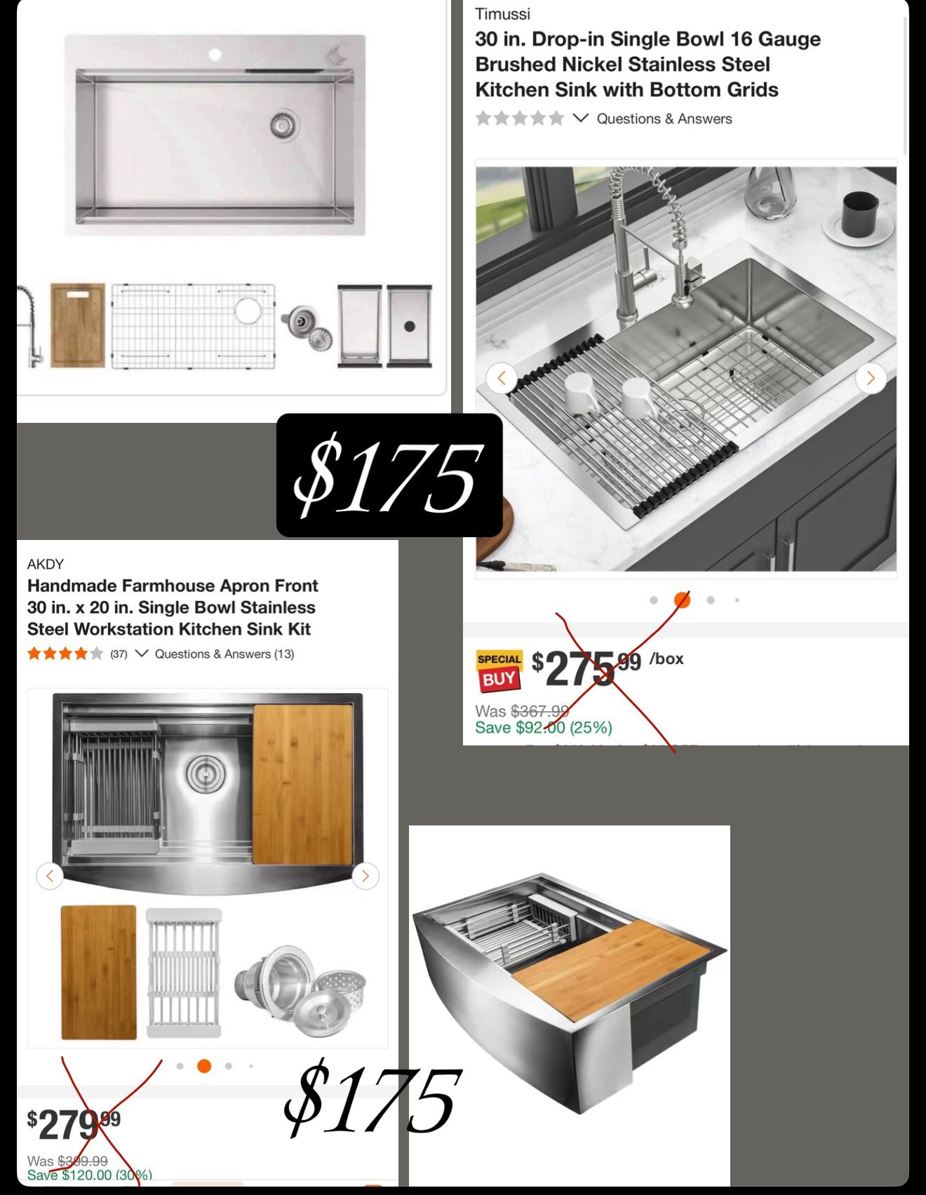 **AKDY Handmade Farmhouse Apron Front 30”x20”. Single Bowl Stainless Steel Workstation Kitchen Sink Kit **Timussi 30 in. Drop-in Single Bowl 16Ga