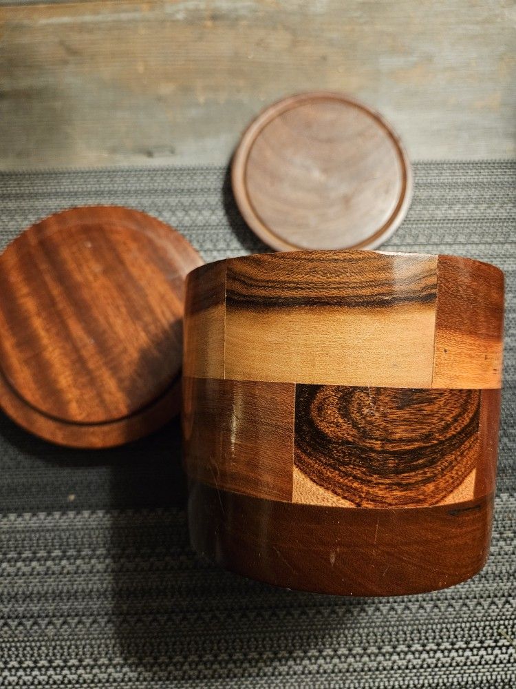 Stunning Vintage handmade Wood Coaster Set