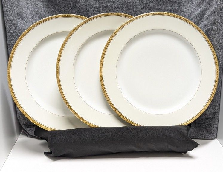 Set of 3 Haviland Limoges “Marquis” 9 5/8” Dinner Plates Gold Rim France