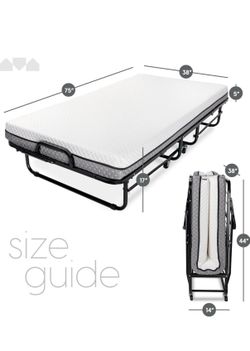 Millard Deluxe Diplomat Folding Bed with Mattress for Adults, Twin Size, Portable Foldable Bed with Luxurious Memory Foam Mattress & Super Strong Fram