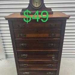 Antique 6 Draw Solid Wood Dresser (refurbish Needed)