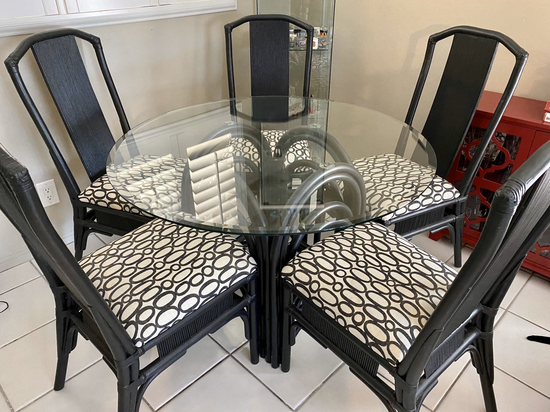 Glass Dining Room Table and Five Chairs