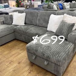 Gray Convertible Sectional Sofa Set 
