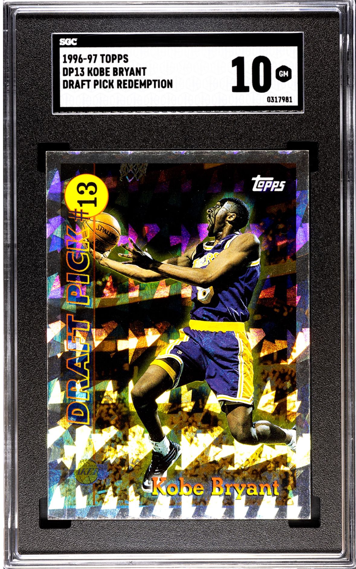 1996-97 Topps Draft Redemption #DP13 Kobe Bryant Lakers Rookie SGC 10 POP 1 🐍 