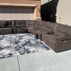 8-piece Brown Fabric/suede Sectional