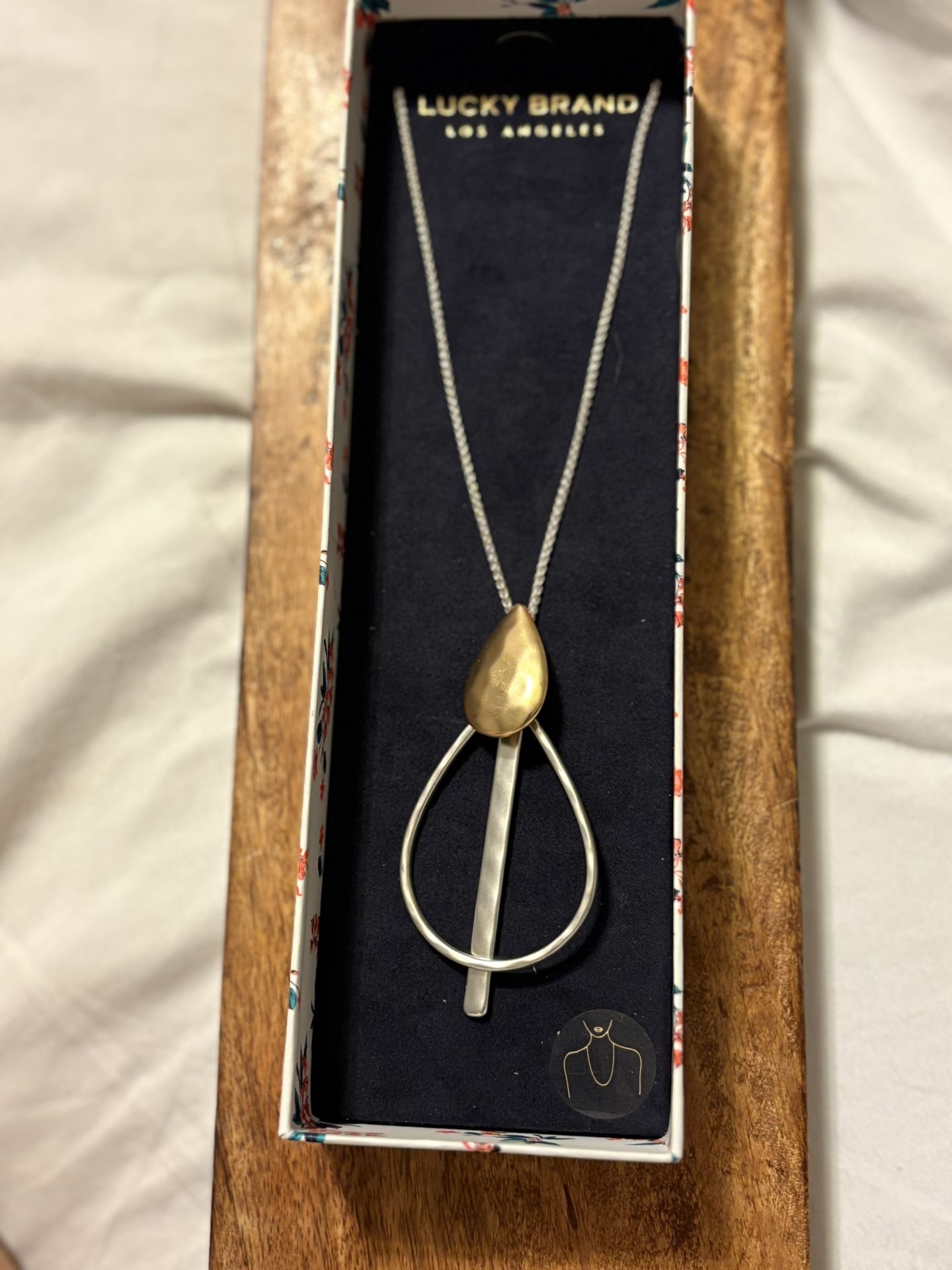 Lucky Brand Abstract Modern Two Tone Pendant Adjustable Chain Necklace NEW