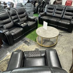 Premium Brown And black 3Pcs living Room Recliner Set / Juego de 3 piezas reclinable de sala de estar de primera calidad