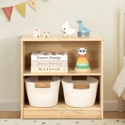 Latitude Run Rubber Wood 2-tier Montessori Shelf And Toy Storage,