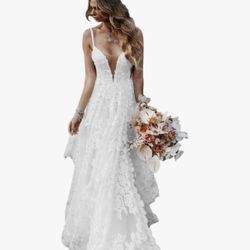 White Boho Wedding Dress Size 4