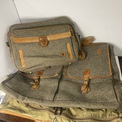 Vintage Hartmann luggage garment bag Hanging Travel tweed & brown leather Set 2