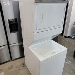 Whirlpool 27" Wide Apartment Size Top Load Washer With Agitator And Gas Dryer Laundry Center Stacked Single Unit Stackable 