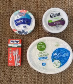 New unopened White plates Platters, desert plates appetizer plates bundle of 140 forks 24